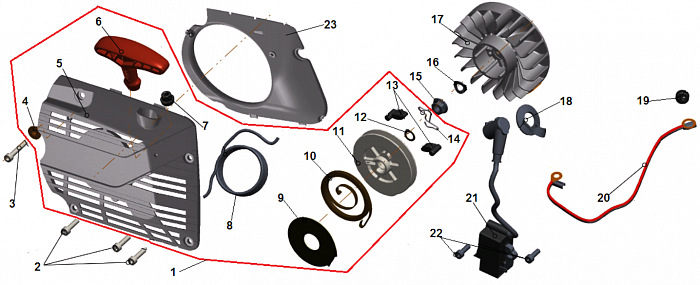 2 СТАРТЕР - МАХОВИК - МАГНЕТО БЕНЗОПИЛА CHAMPION 265