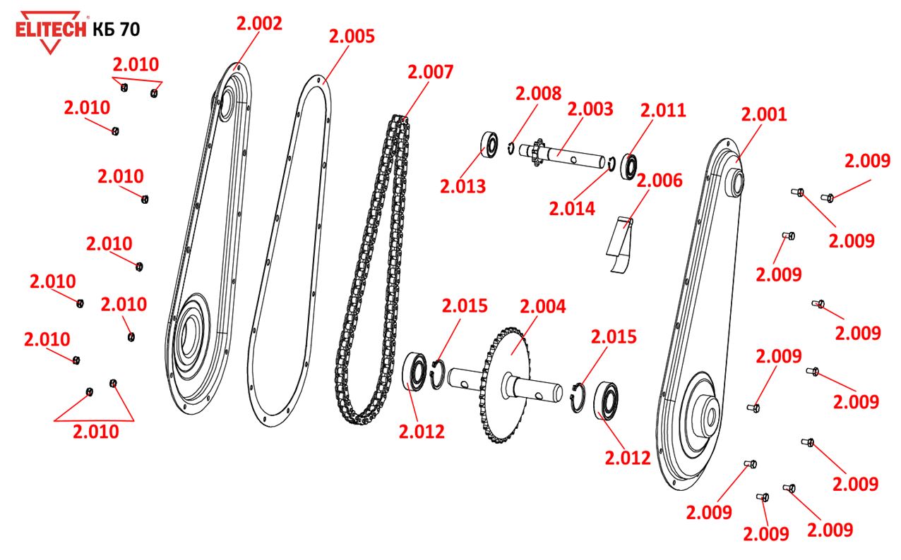 ЗАПЧАСТИ ДЛЯ КУЛЬТИВАТОРА БЕНЗИНОВОГО ELITECH КБ 70 (РЕДУКТОР)