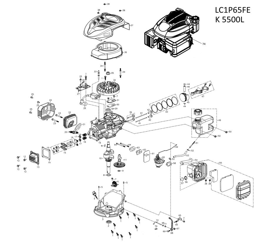 ЗАПЧАСТИ ДЛЯ ГАЗОНОКОСИЛКИ БЕНЗИНОВОЙ ELITECH К 5500L (ДВИГАТЕЛЬ)